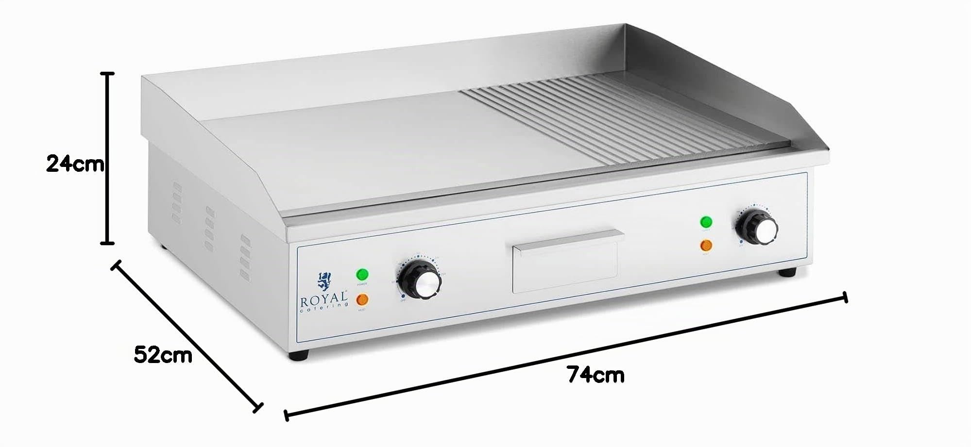 Royal Catering Griglia Fry Top Elettrico Piastra per Grigliare RCPG51-M (liscia e rigata, 727 x 420 mm, 3000 W)