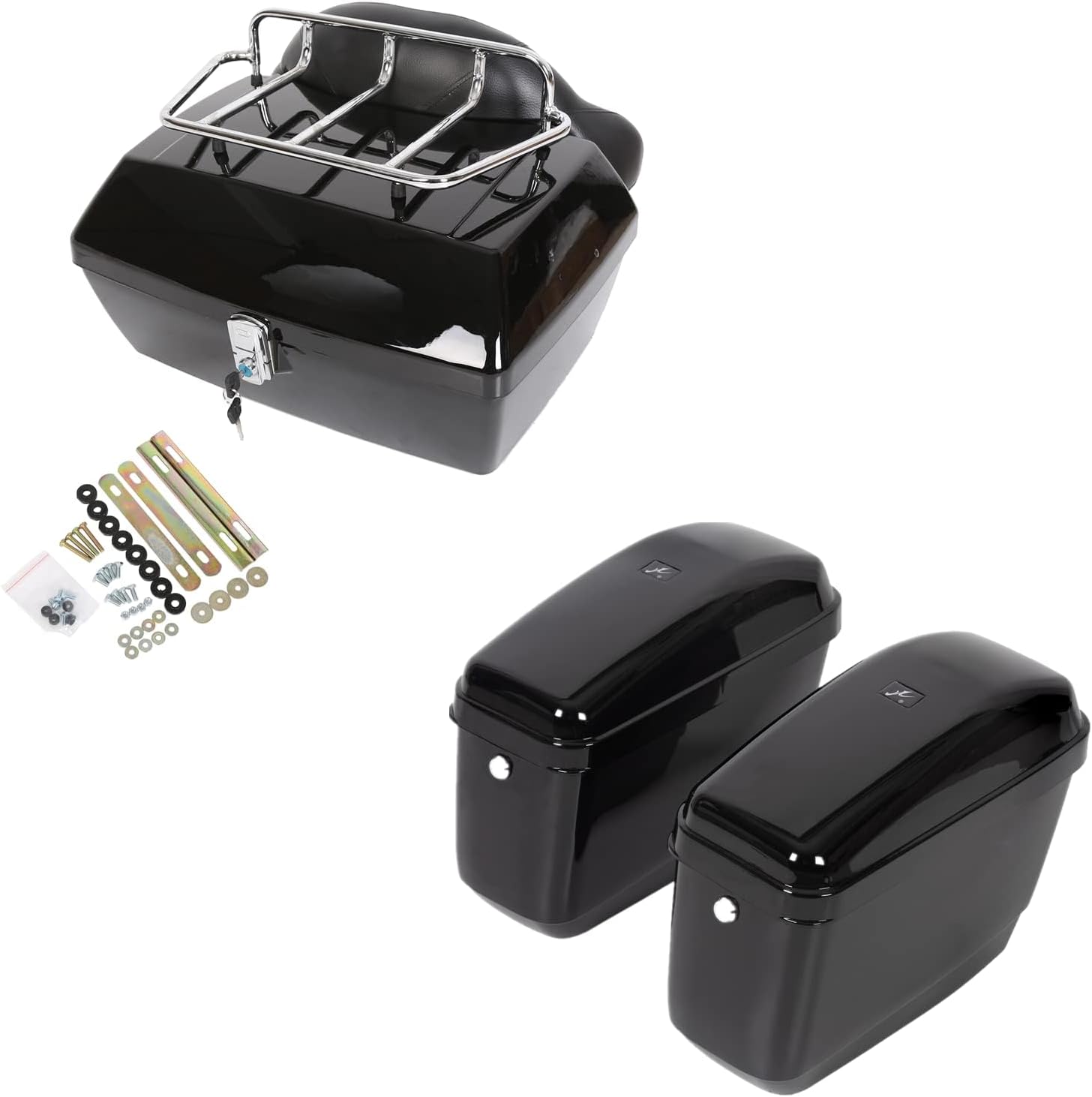 Universal Motorcycle Trunk Luggage Storage Box & Hard Saddle Bags Saddlebags w/Mounting Kit Compatible with Harley Davidson Honda Yamaha Suzuki Kawasaki Cruiser Shadow Vulcan - 2 Packages