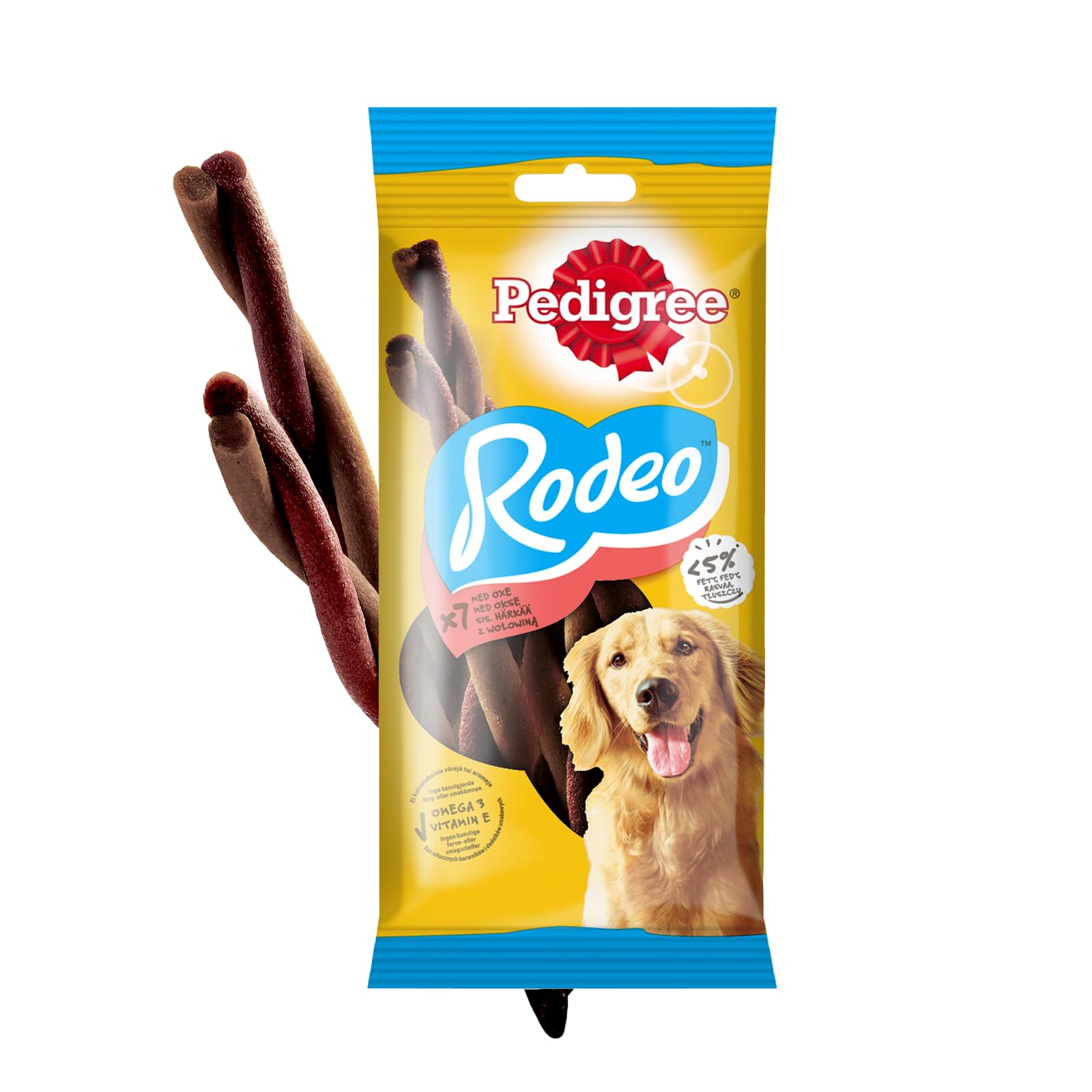 MARS KARMA Pedigree Rodeo uzupełniająca smakowite sprężynki do żucia z wołowiną 122 g (7 sztuk)
