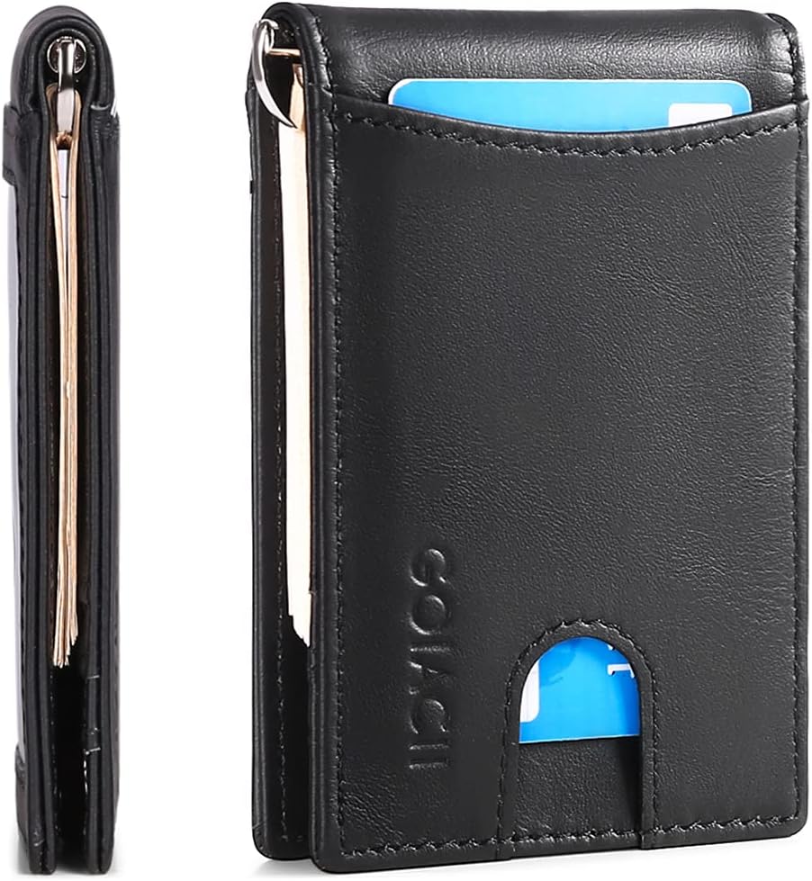 FALAN MULE Mens Wallets,Slim Leather Wallet for Men with Money Clip RFID Blocking Card Holder Minimalist Mini Bifold
