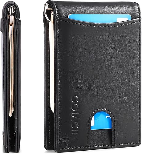 FALAN MULE Billetera para hombre de piel auténtica AirTag con bloqueo RFID, tarjetero minimalista con caja de regalo, L-negro, Minimalista