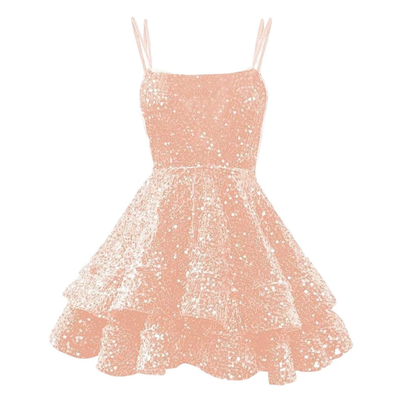 Abito con paillettes da donna, senza maniche, abito da festa da donna, sexy, con volant chic ed elegante, scollo quadrato, tinta unita, a vita alta, brillante, cocktail, per carnevale da ballo