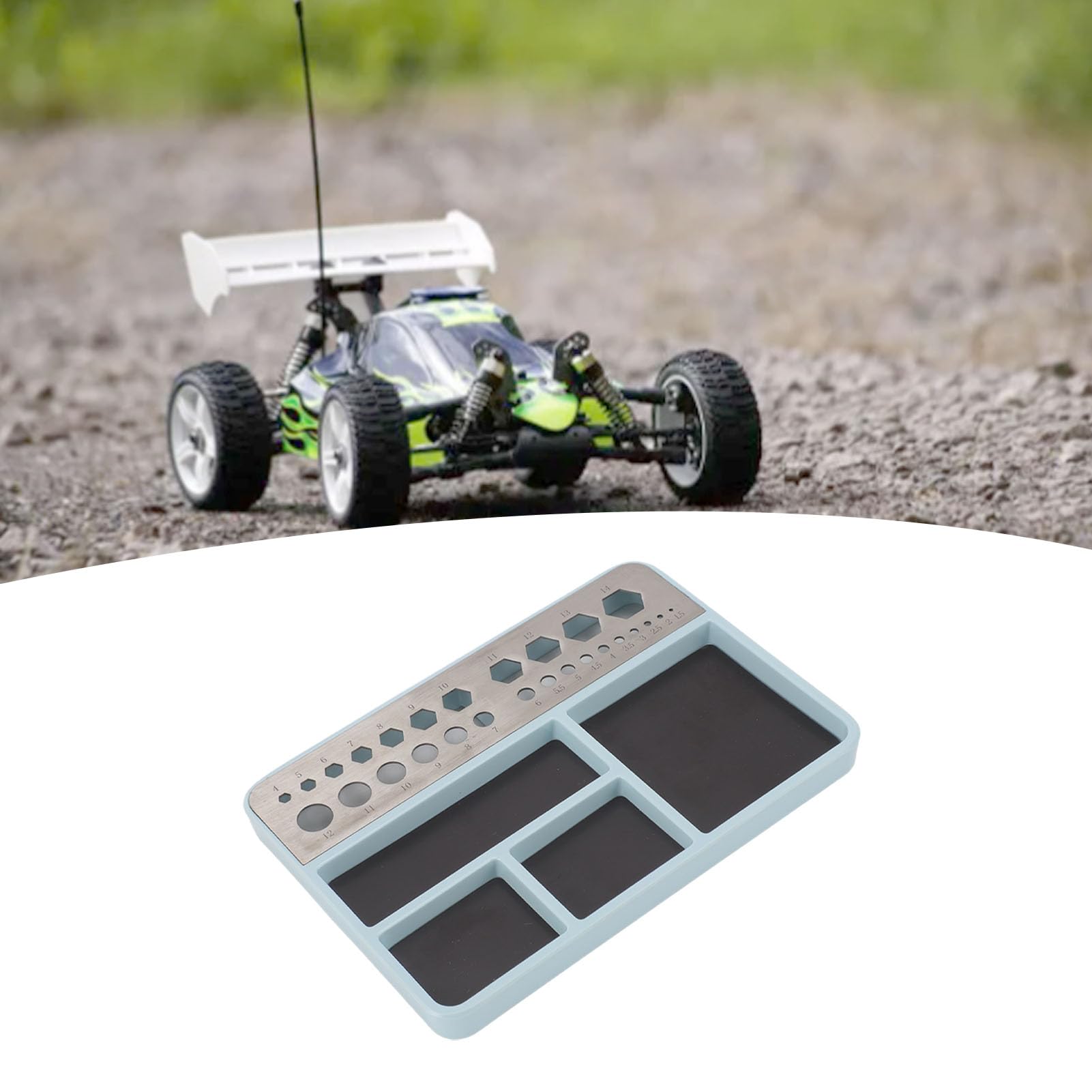 Vassoio per Viti RC, Vassoio per Strumenti di Riparazione RC 4 Griglie con Cuscinetto Magnetico per Aeroplani RC (BLACK