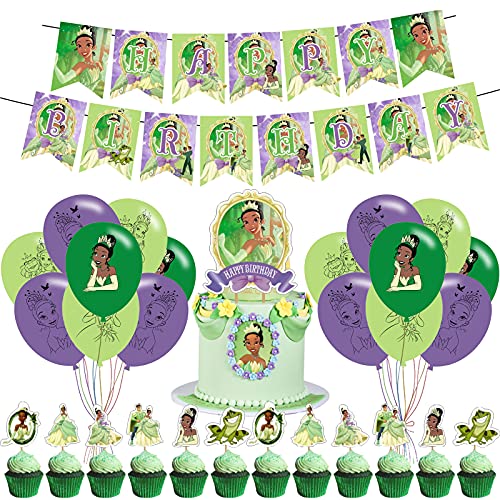 Princess Tiana Party Supplies,Princess and the Frog Tiana Party Decorations,,Princess and the Frog Tiana Party Supplies includes Banner,Ballons,Cake Topper,Swirls,Princess Party Favor
