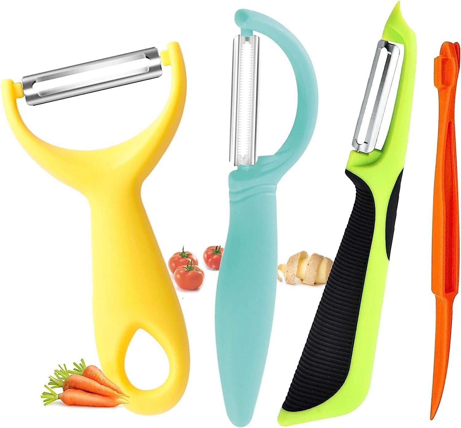 Zurligi Vegetable Potato Peelers for Kitchen, Y Peeler 4 Set for Apple Fruit Carrot Zucchini Cucumber Potatoes, Good Grip Veggie Peeler Makes Peeling Very Easy