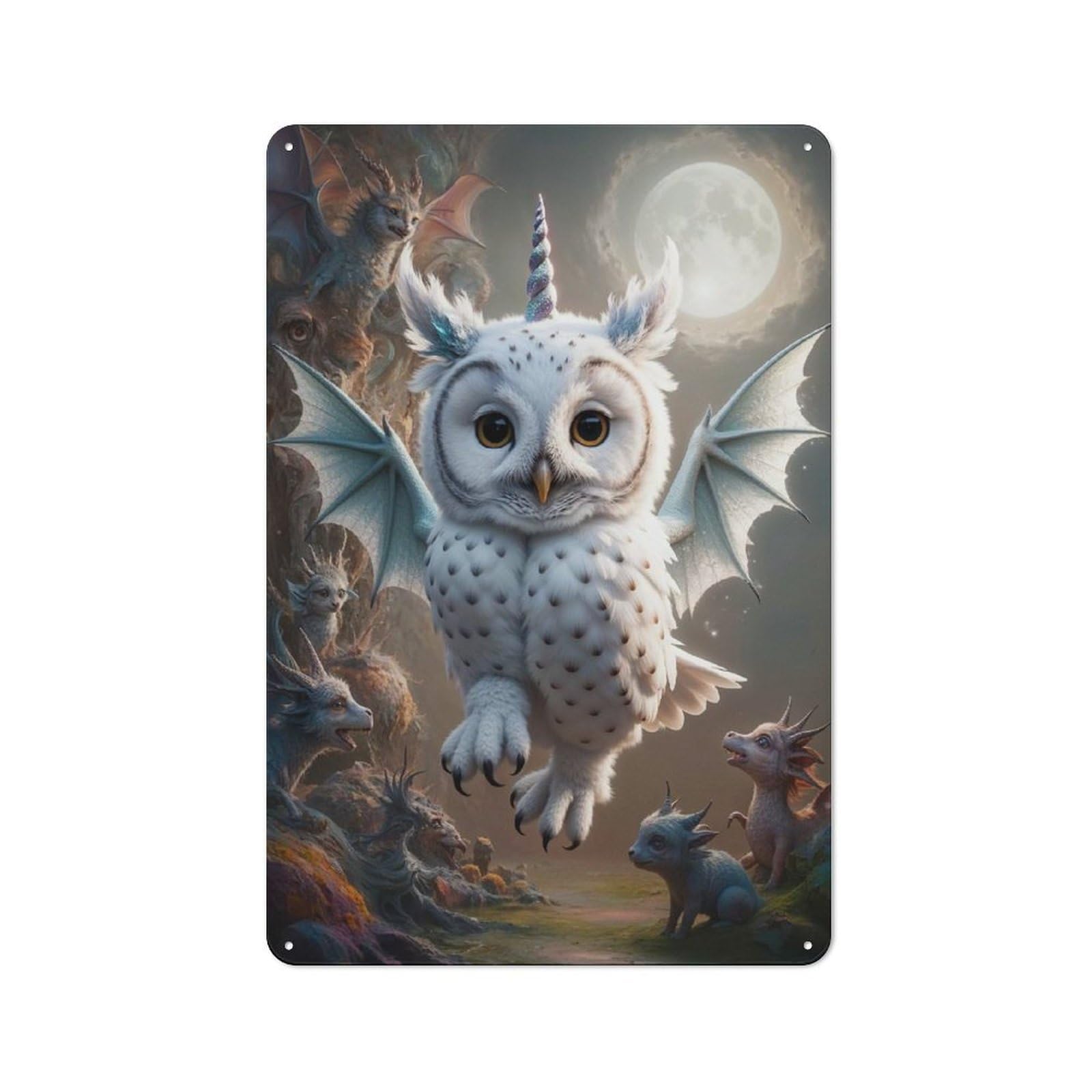 Junmoney Unicorn Dragon Owl Hybrid Retro Metal Sign 30X20cm, Old Fashioned Retro Room Decor For Living Room, Hallway, Kitchen Or Cafe