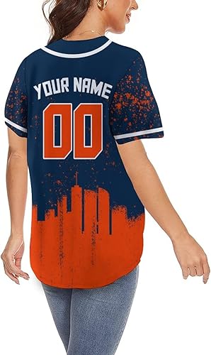 Miniatura 4 de Camiseta personalizada de fútbol con silueta de ciudad de béisbol para mujer, camiseta de graffiti para mamá, personaliza tu número de nombre para