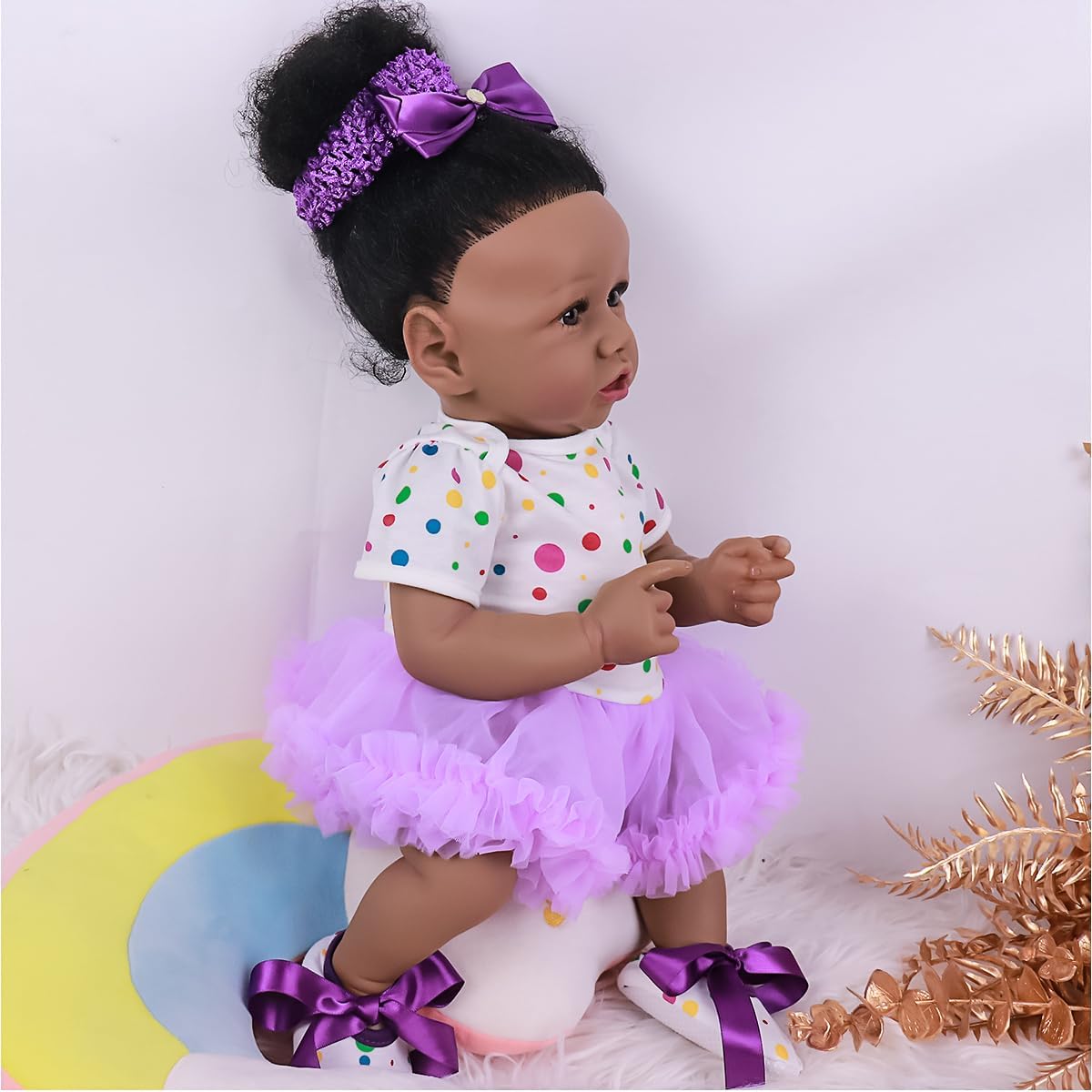 kgniess Lifelike Reborn Baby Dolls - Black Girl, 22-inch Realistic Silicone Reborn Toddler Doll - African American Newborn Baby Doll Gifts for Kids Age 3+