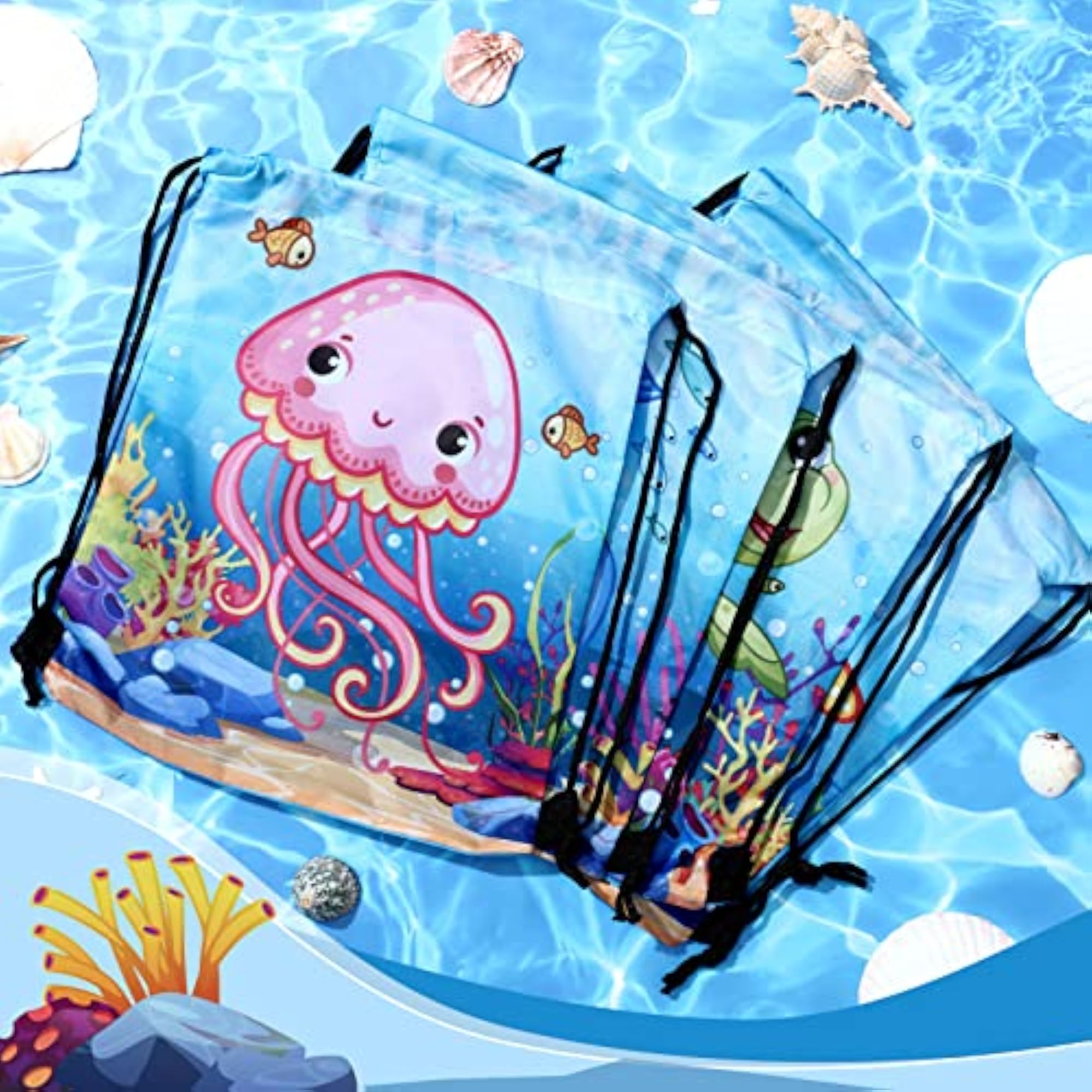 Ocean Party Favors Drawstring Bags, 12 Pack