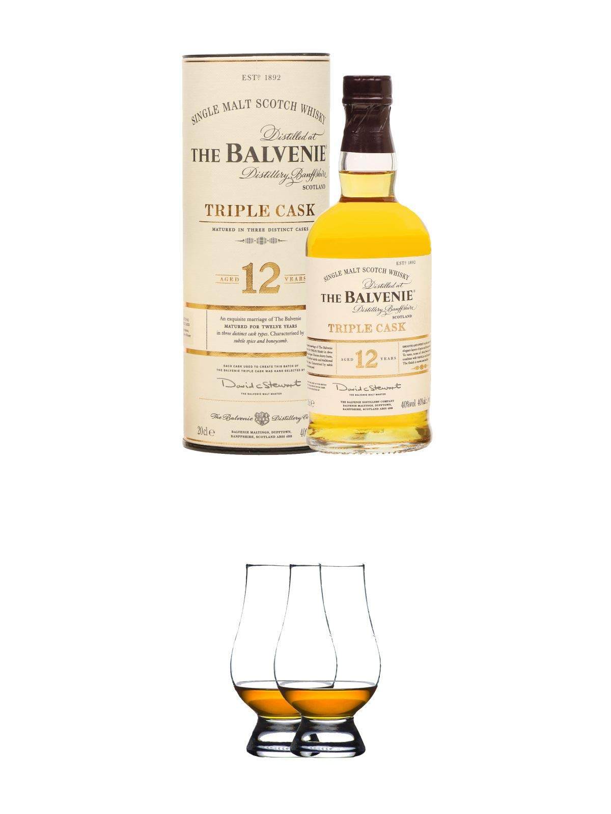 Balvenie 12 Jahre Triple CASK Single Malt Whisky 0,2 Liter (Halbe) + The Glencairn Glas Stölzle 2 Stück