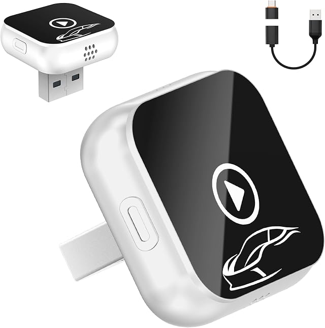 Adaptateur CarPlay & Android Auto sans Fil 2026 2 en1 Mini Bluetooth Dongle | Double Commutation Téléphone,WiFi 2.4/5,8GHz 5.3 Plug&Play,Extension USB-A/USB-C,Compatible Voitures CarPlay Filaire 2016+