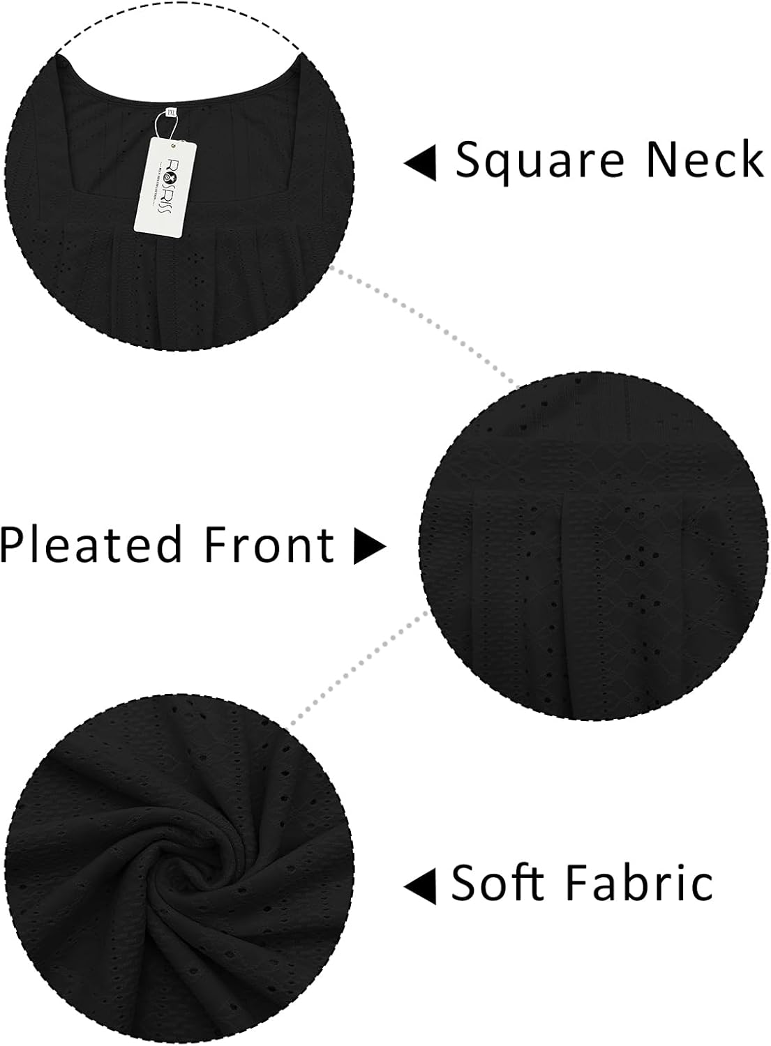 ROSRISS Plus-Size-Tank-Tops Summer Sleeveless Loose Fit Pleated Shirts Square Neck Tunics Eyelet Flowy Tees - Image 4