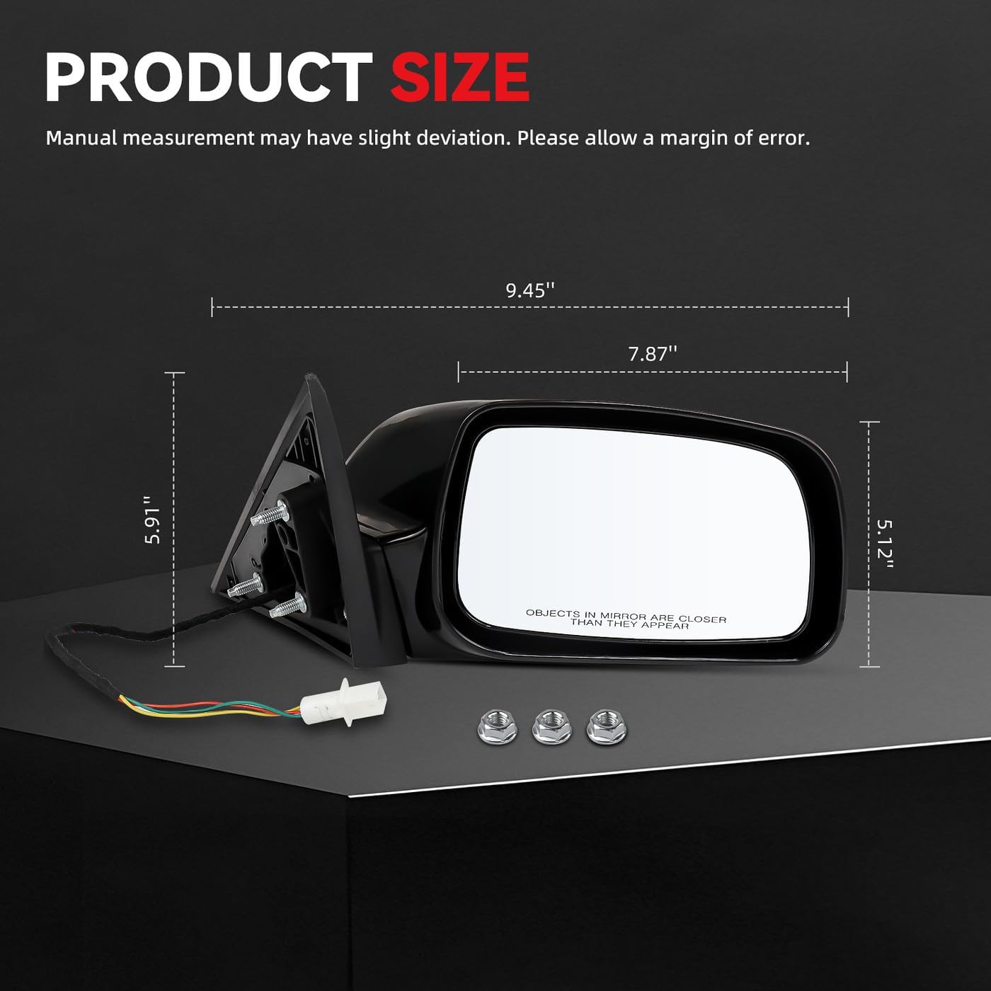 Passenger Right Side View Mirror - Compatible with 2007-2011 Toyota Camry - Power Adjustable Exterior Rearview Mirror - Black