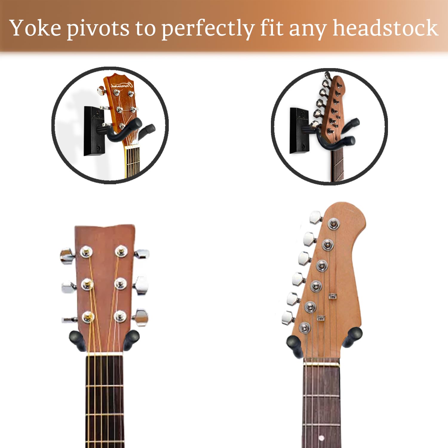 Omniwod - Soporte de pared para guitarra de madera dura, paquete de 3 perchas en forma de U, se adapta a acústico, eléctrico, banjo, bajo, ideal para guitarristas