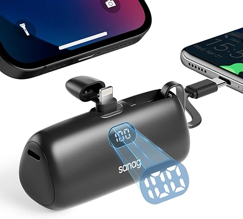 Sanag Cargador portátil PD de carga rápida, mini cargador de 5000 mAh con soporte de cable integrado y pantalla LED, Powerbank compatible con