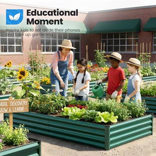 Image of Quictent Galvanized Raised Garden Bed 8x4x1 Ft Metal Planter Box for Vegetables Bottomless for Backyard, 2 Tomato Cages Included, Green 2PCS
