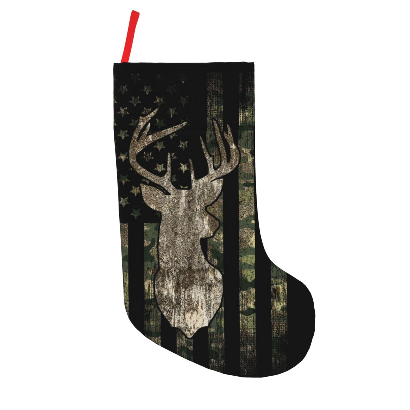 YETTA YANG Camouflage Hunting Tactical Deer Camo American Flag 18 Inches Christmas Stocking Large Stocking Bags Hanging Socks for Christmas Decor