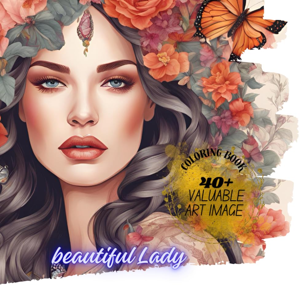 Divine Beauty: Beautiful lady with Flowers and Butterflies