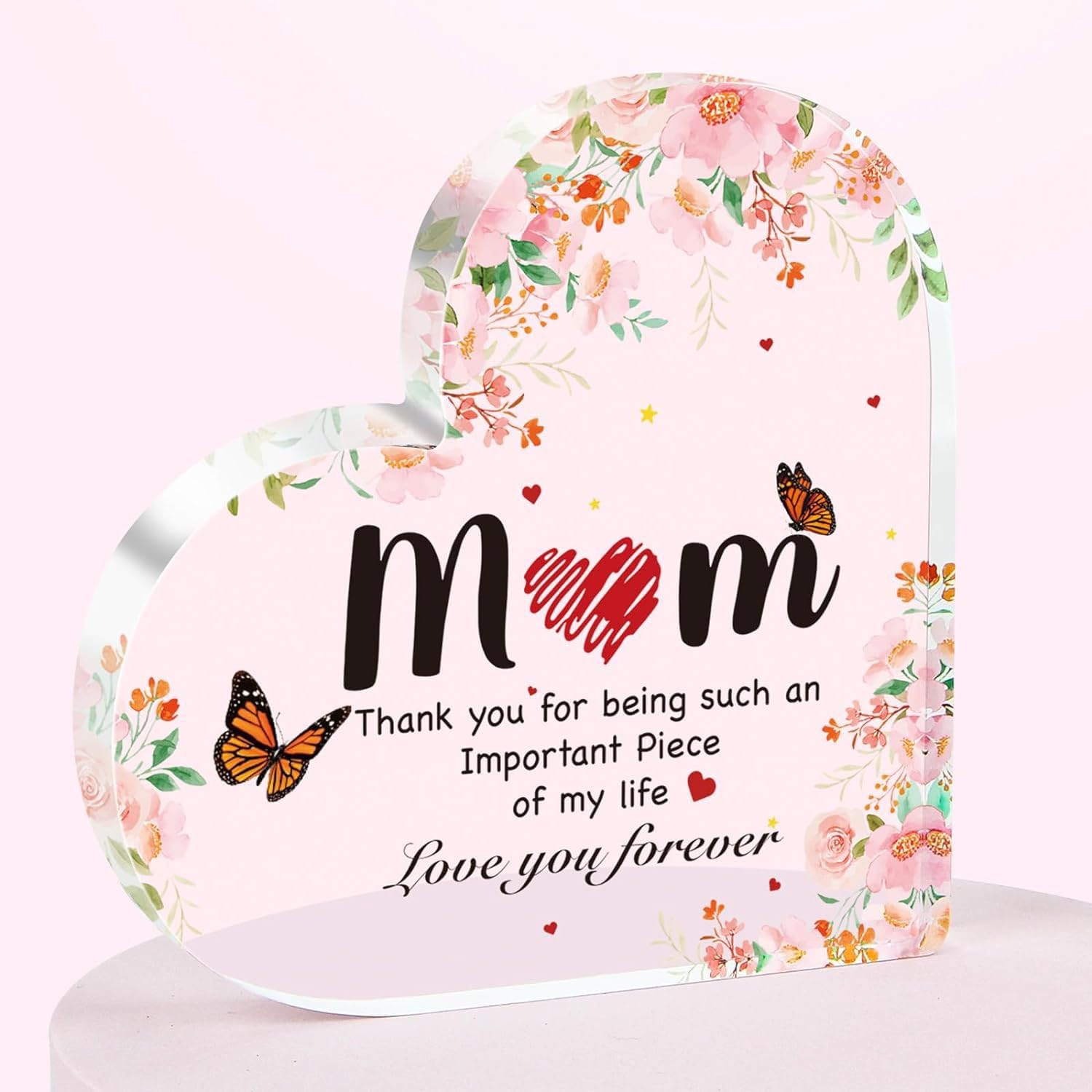 FANFALUV Acrylic Heart Plaque Mum Gifts With Touching Saying Engraved, Birthday Gifts For Mum, Christmas, Thanksgiving Day