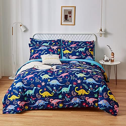 inron Dinosaur Kids Comforter Sets for Boys Girls, Full/Queen Size 5-Pieces Bed in a Bag, Ultra Soft Microfiber Comforter and Sheet Sets, All Season Durable Bedding Set(Dinosaur,Full/Queen)