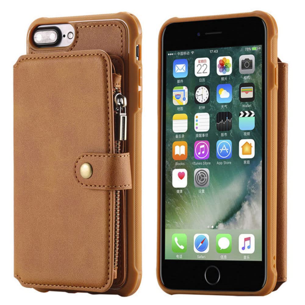 Flip phone case en cuir marron clair pour iPhone 7 Plus en voyage