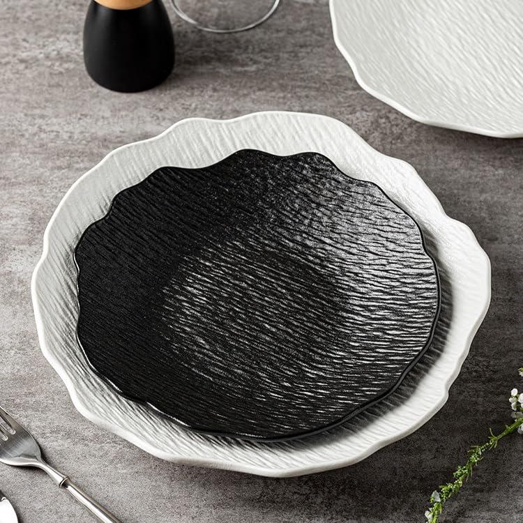 Pratos Plato de Cena Irregular cerámica 8.5 Pulgadas for Ensalada, Fruta, Cocina, Aperitivo, Desayuno, hogar, Forma Especial, Estilo Occidental, Profundo Vajilla(A,8.5 in)