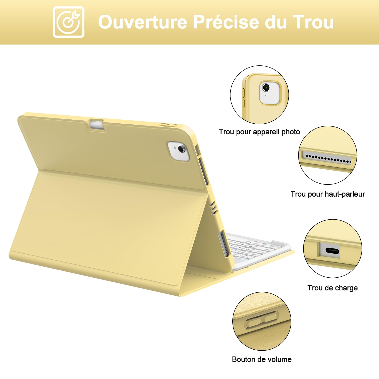 Coque Clavier pour iPad Air 13 Pouces(M4 2026, M3 2025, M2 2024) et iPad Pro 12.9 Pouces(6e/5e/4e/3e Gén), AZERTY Français Housse Clavier Bluetooth Magnétique Détachable avec Porte Crayon, Jaune Clair