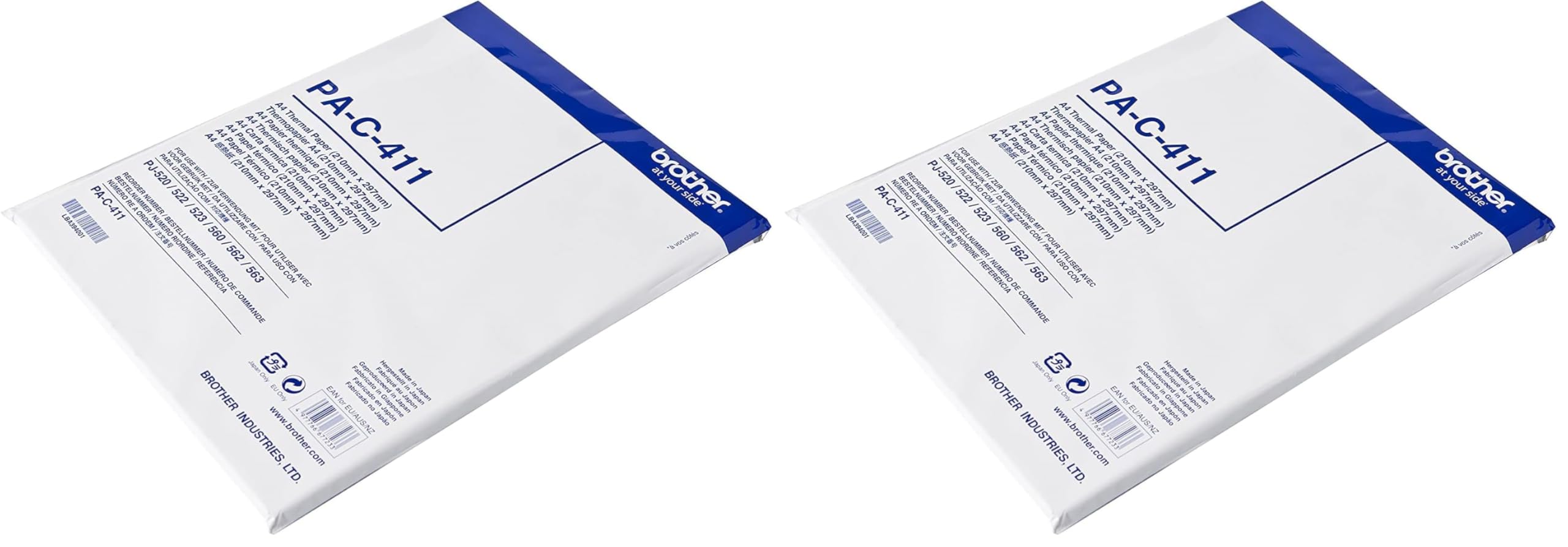 Brother PA-C-411 Papier thermique A4 210 mm X 297 mm pour PJ-520/522 / 523/560 / 562/563 (Lot de 2)