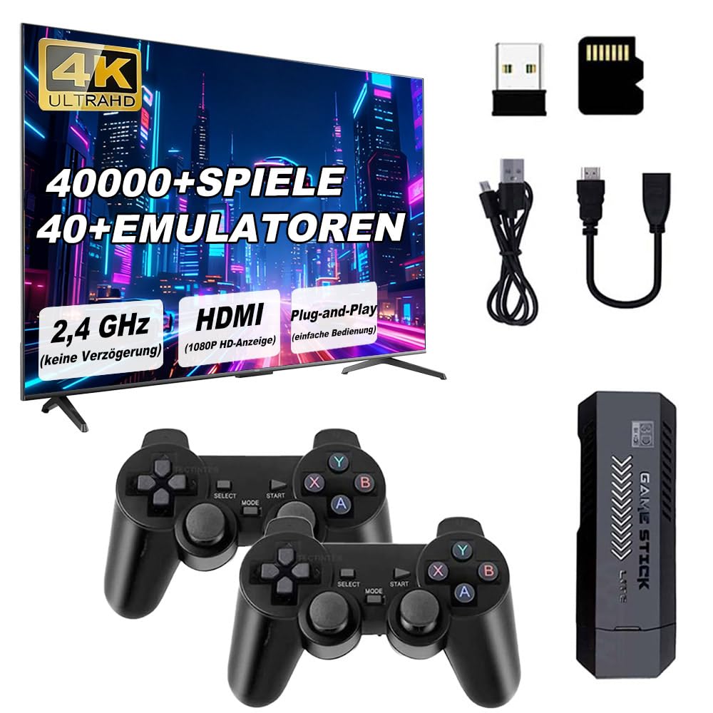 X2 Plus Retro-Spielkonsole mit 2 kabellosen 2,4-GHz-Controllern, 128 GB, über 40.000 Klassische Spiele, 4K-HDMI-Videoausgang, EmuELEC 4.3-System Kinder und Erwachsene