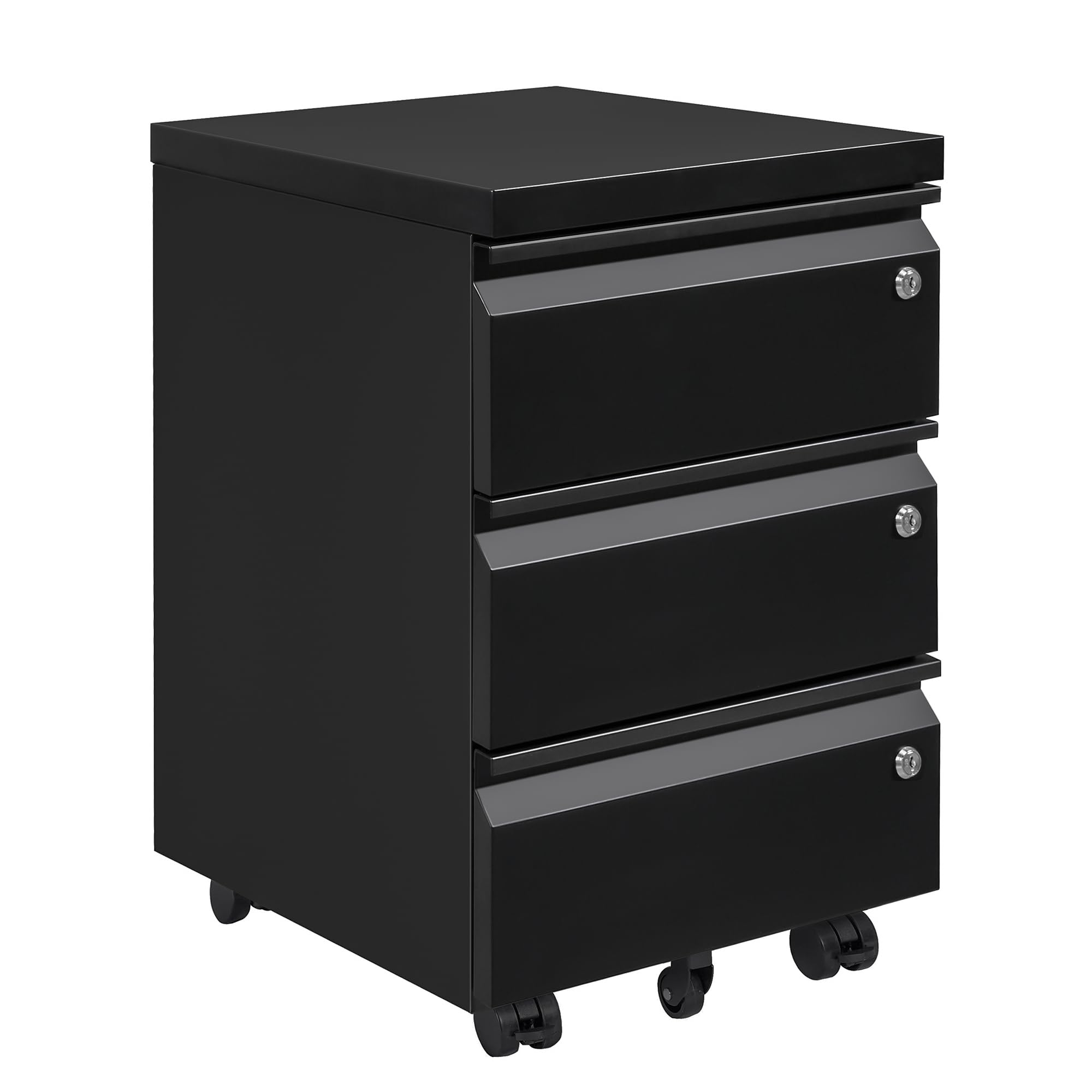 LVSTEEL Mobile Filing Cabinet, Under Desk 3-Drawer Cabinet with Wheels, 3 Lockable Drawers, Lockable Filing Cabinets for Home Office, Pre-Assembled, Black