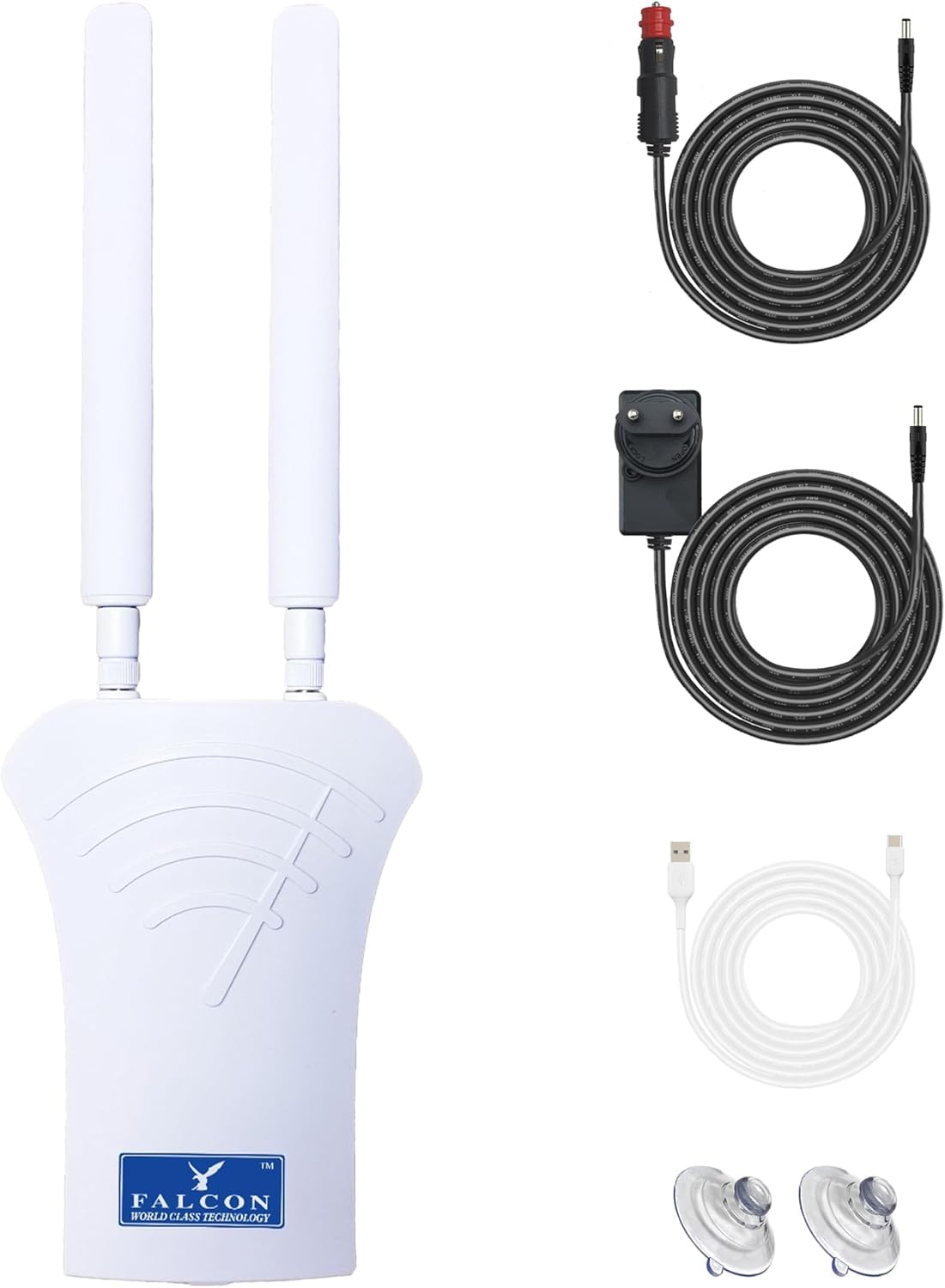Falcon LTE 4G Combo antenne extérieure, y Compris routeur WiFi 150Mbit intégré et Pack d'accessoires pour Caravane I Camping-Car I Bus I Bateau I Van I Voiture I Camion