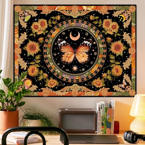 image for Accnicc Butterfly Floral Tapestry Vintage Indie Boho Flower Tapestries
