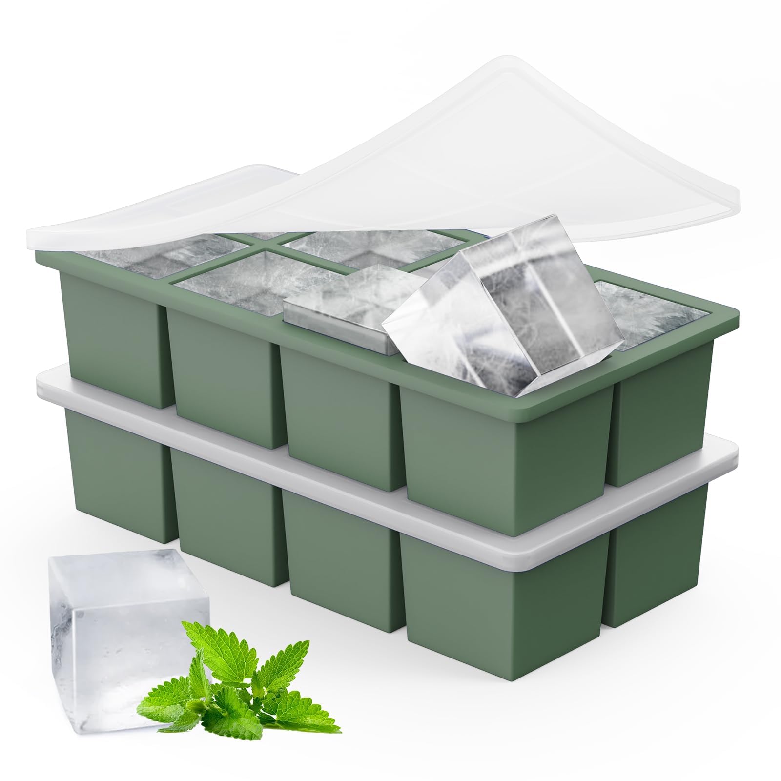 FC222PCS Large Ice Cube Tray for Whiskey, 2Inch Big Silicone Ice Cube Trays with Lid - Square iced Trays Ice Cubes for Whiskey Cocktails Bourbon Soups Frozen Treats, Easy Release