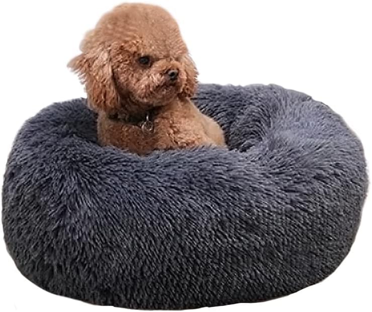Baguuaray Cat Bed 40cm Puppies Bed for Dog Round Plush Warm Fluffy Anti Anxiety Calming Pet Bed with Anti-Slip Bottom Cushion for Improved Pet Sleep (Dark Grey) - Image 3