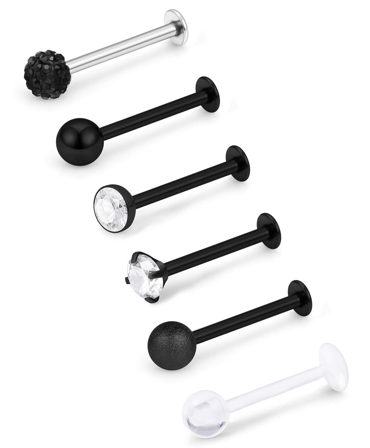 Mayhoop 16G Piercing Oreja Tragus Helix Acero Quirúrgico Bola Zircón Labio Labret Studs Anillo de Labios Daith Cartílago Mujer Hombre Joyería de Piercing 8mm