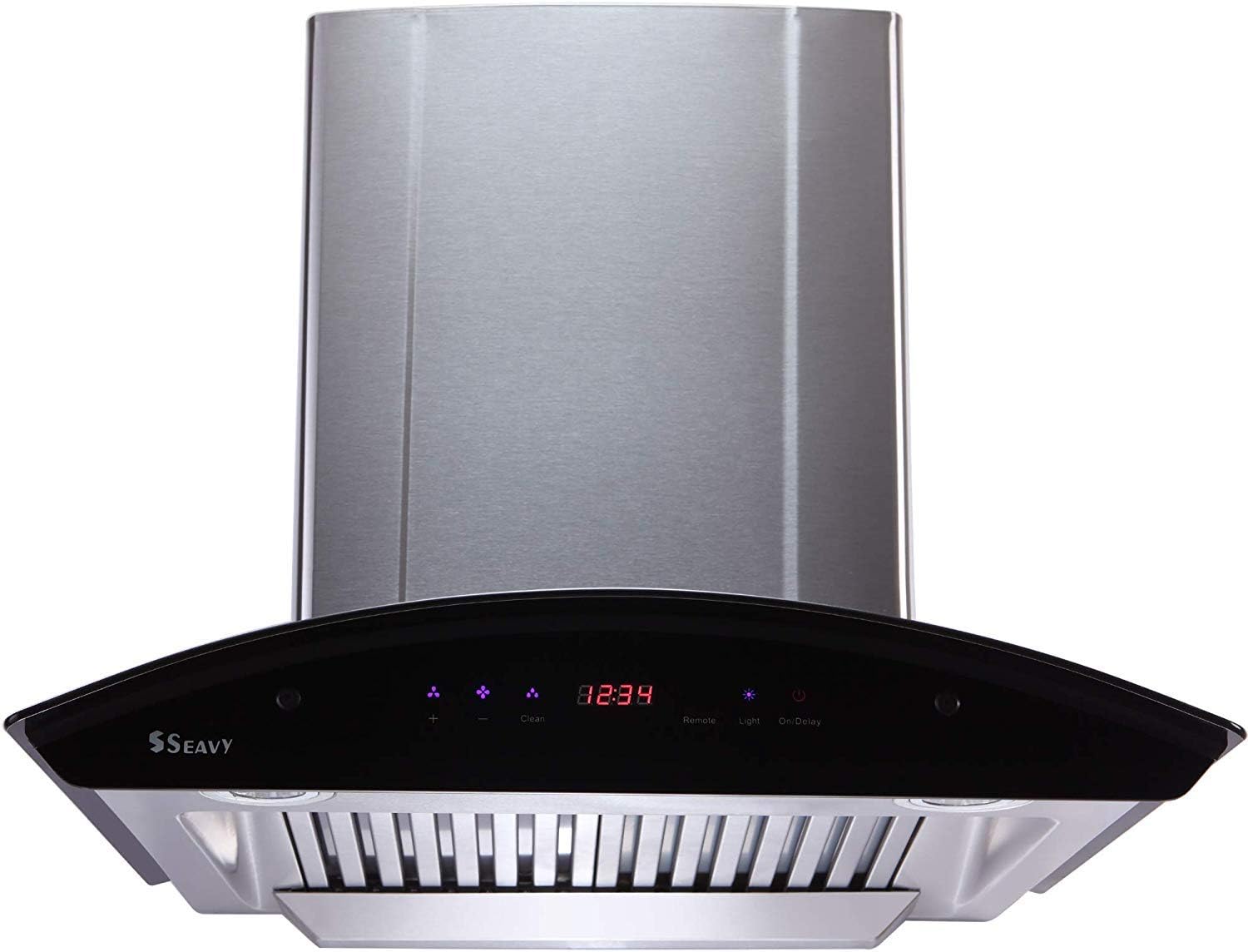 Seavy 60cm 1200 m3/hr Auto Clean Chimney with Free Installation Kit (Ciaz SS 60, 2 Baffle Filter with SS Oil Cup, Touch Control, Steel/Grey)