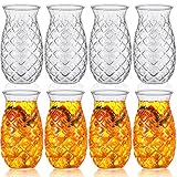 Zubebe Set of 8 Tiki Pineapple Glasses 17 oz Retro Relief Cups Clear Pineapple Drinking Cup for Wine Cocktail Drink Martini Whiskey Juice Outdoor Pool Party Picnics