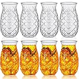 Zubebe Set of 8 Tiki Pineapple Glasses 17 oz Retro Relief Pineapple Cups Clear Pineapple Drinking Cup for Wine Cocktail Drink Martini Whiskey Juice Outdoor Pool Party Picnics