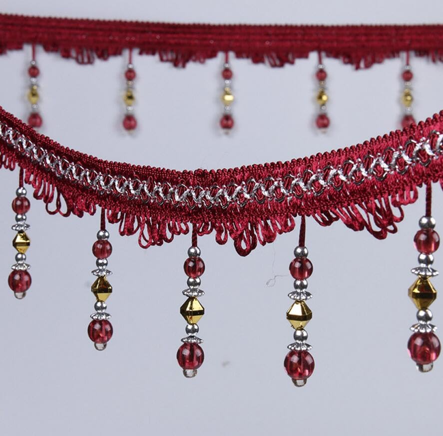 Garniture de pompon tressée en strass de 12 mètres for la couture, la décoration intérieure et les projets d'artisanat(Red)