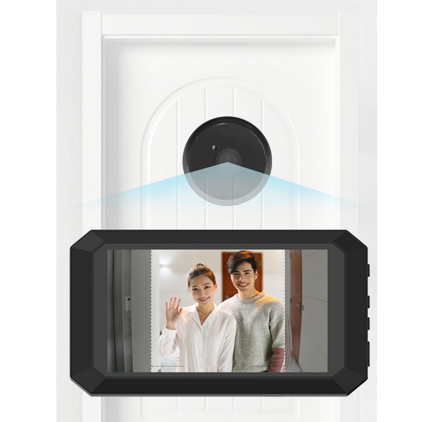 Timbre con Video 1080P, Pantalla LCD HD de 3,97 Pulgadas, Gran Angular de 135°, Visión Nocturna, Cámara de 2MP, Detección de Movimiento, con Carga Tipo C, para Hotel