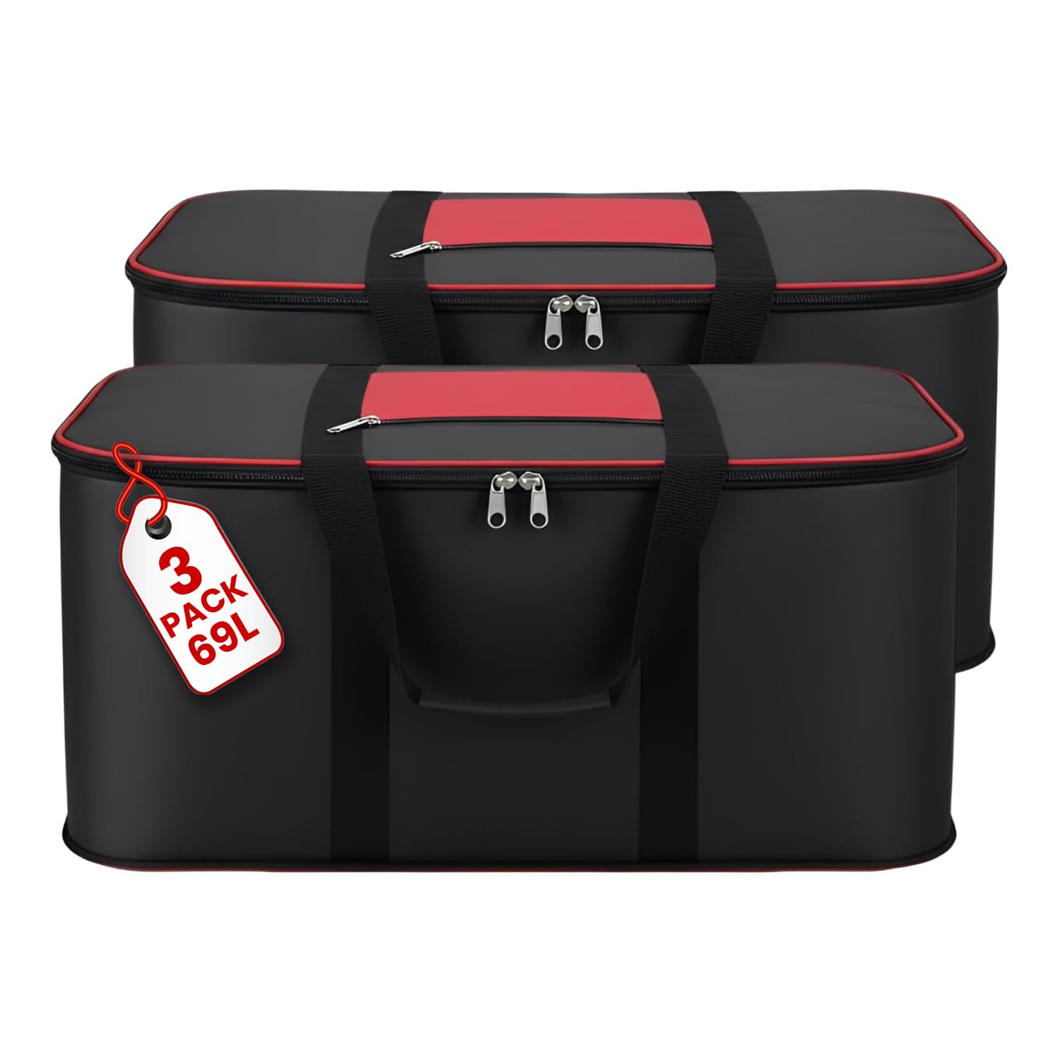 JD FRESH 3 Pcs 69 Liters Large Underbed Storage Bags for Clothes/Moisture Proof Nylon Clothes Storage Box with Handle/Storage Bag with Zipper Closer & Strap/Blanket Storage Bags - (58 x 48 x 30 CM)