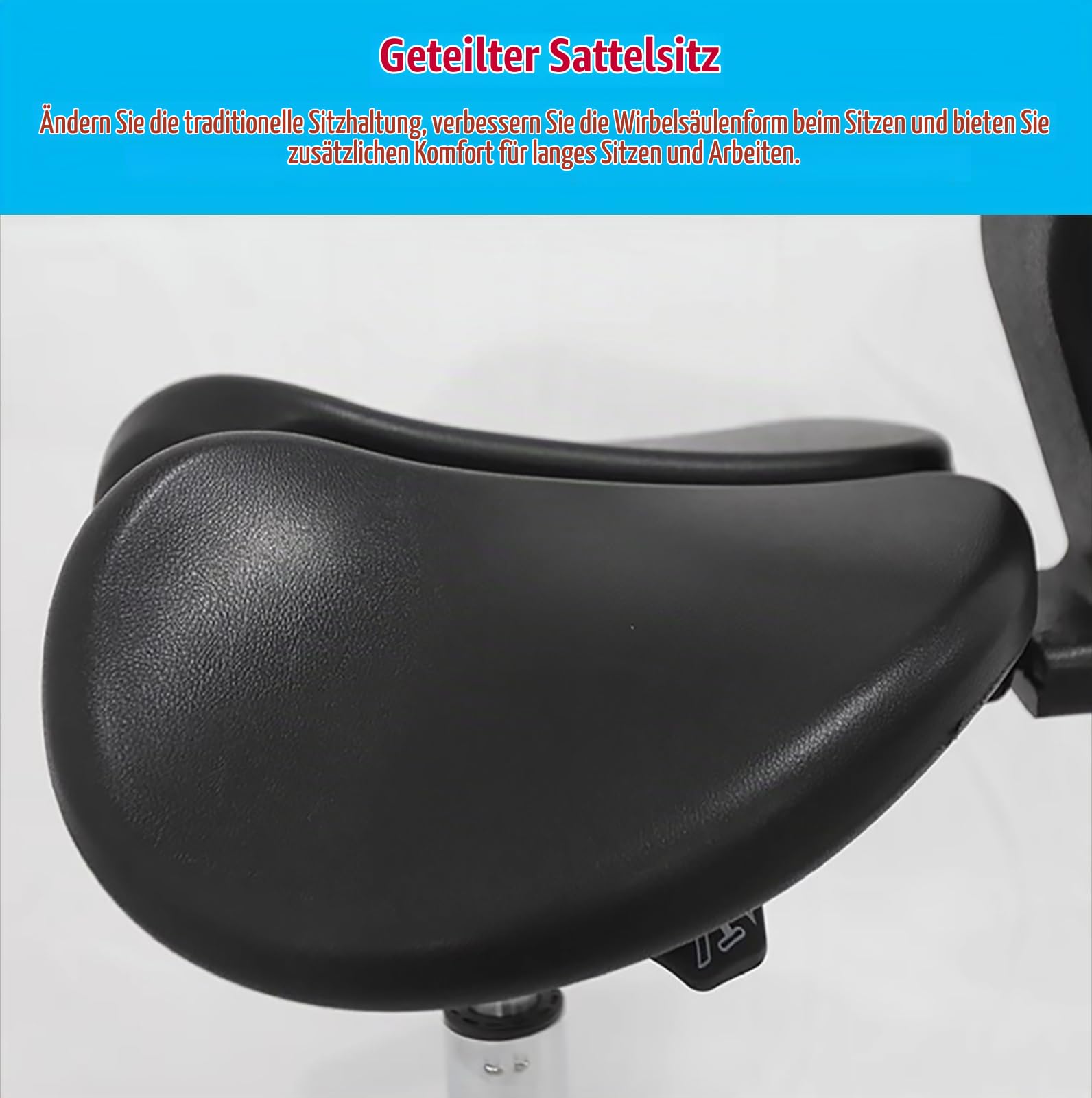 Sattelhocker Dental-Rollstuhl, Geteilter Sitz, Schwarz, Ergonomischer Geteilter Sattelstuhl mit Rückenlehne, 19"-25" Lift-Salon-Rollhocker, Drehbarer Bürostuhl