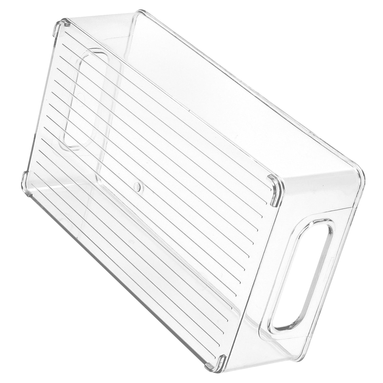 KEILEOHO Set di 3 Organizer per Frigorifero con Manico, 25,5 x 15 x 7,6 cm, Contenitore per Frigorifero, dispensa, Organizer per Cucina, Trasparente, plastica