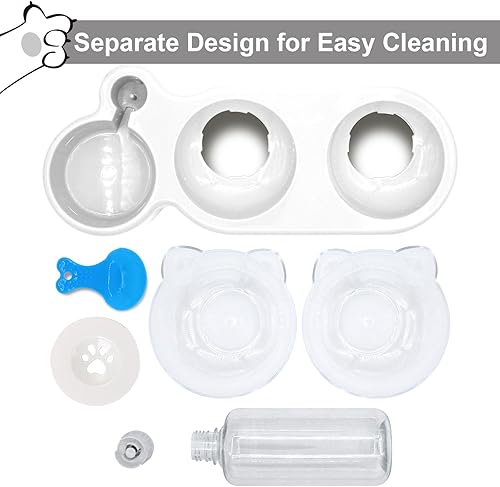 Miniatura 7 de Tazones triples para gatos con dispensador de agua, juego de cuencos para agua y alimentos aptos para bigotes para mascotas con alfombrilla