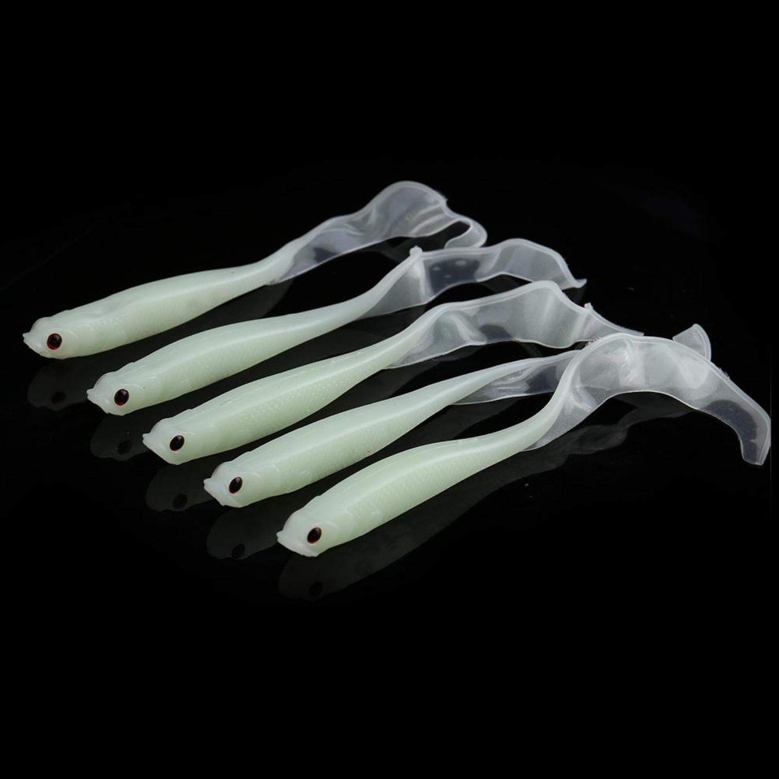 5 uds, señuelos de Pesca, Cebo de Pesca Suave Artificial, Cola en T, cebos Suaves Luminosos, señuelo de Gusano para camarones, Aparejos de Pesca para curricán(Luminoso) Fishinghook