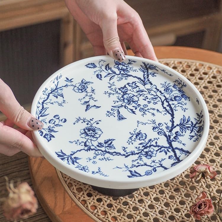 Bandejas Servir Comida Bandeja Alta de Madera China Retro Azul y Blanca for aromaterapia, Almacenamiento Frutas refrescos, Bandeja for decoración del hogar Mesa Cama(Black)