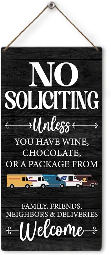 Mtrgdn No Soliciting Sign for House,Black No Soliciting Sign Family Friends and Neighbors Welcome Funny Front Door Sign,Yard Door Porch Home Wall Decor 6x12 Inch