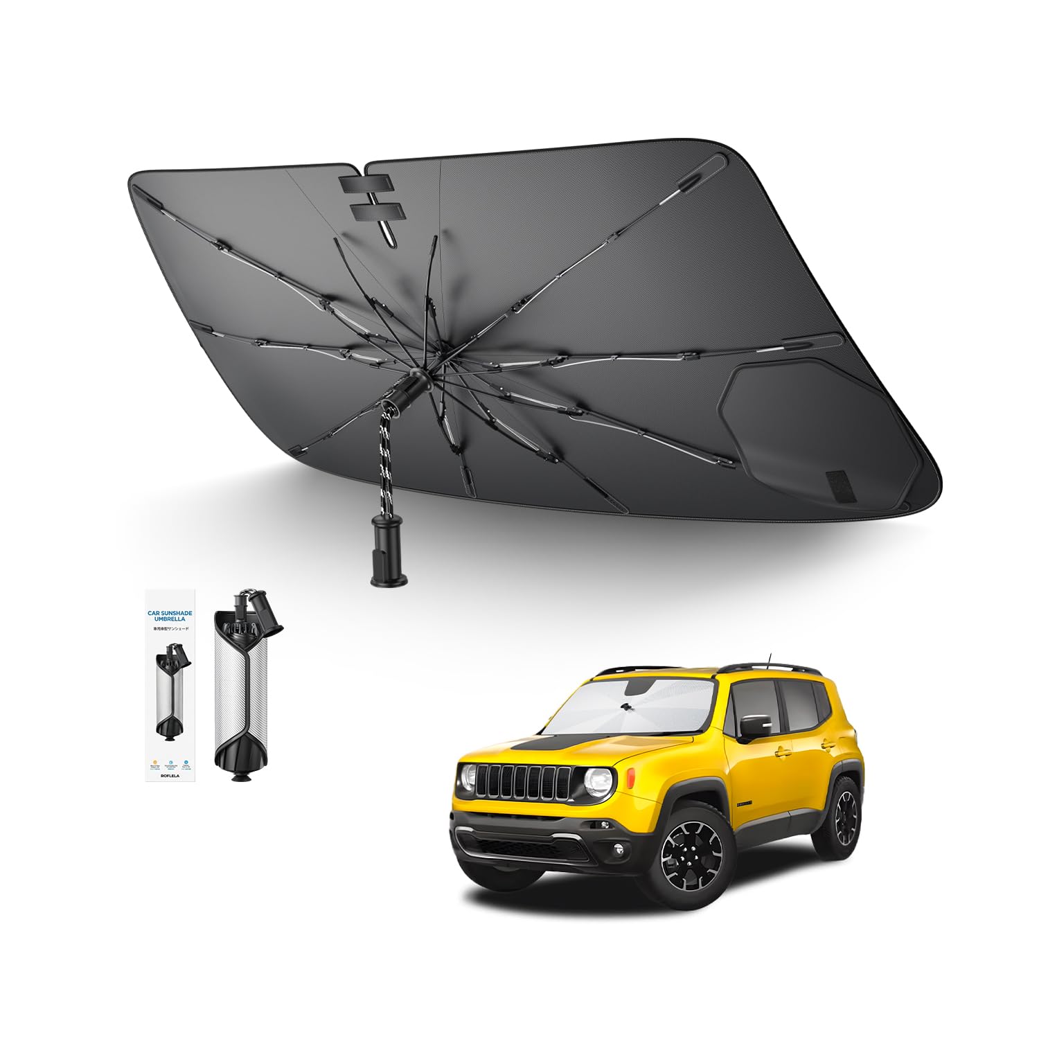SKTU Osłona przeciwsłoneczna na przednią szybę do Jeep Renegade BU 2015-2024 2025 Smycz składana konstrukcja osłony przeciwsłonecznej ochrona przed promieniowaniem UV dla Jeep Renegade BU akcesoria