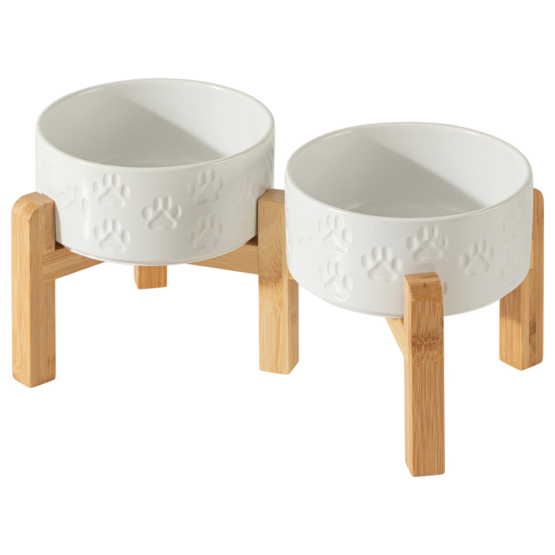 Elevated Ceramic Dog Bowl Set, 6" Dog Bowls with Dual Fixed Heights Stand, 3.5 Cup Food and Water Bowls for Small Breed Dogs, Microwave Safe (Double