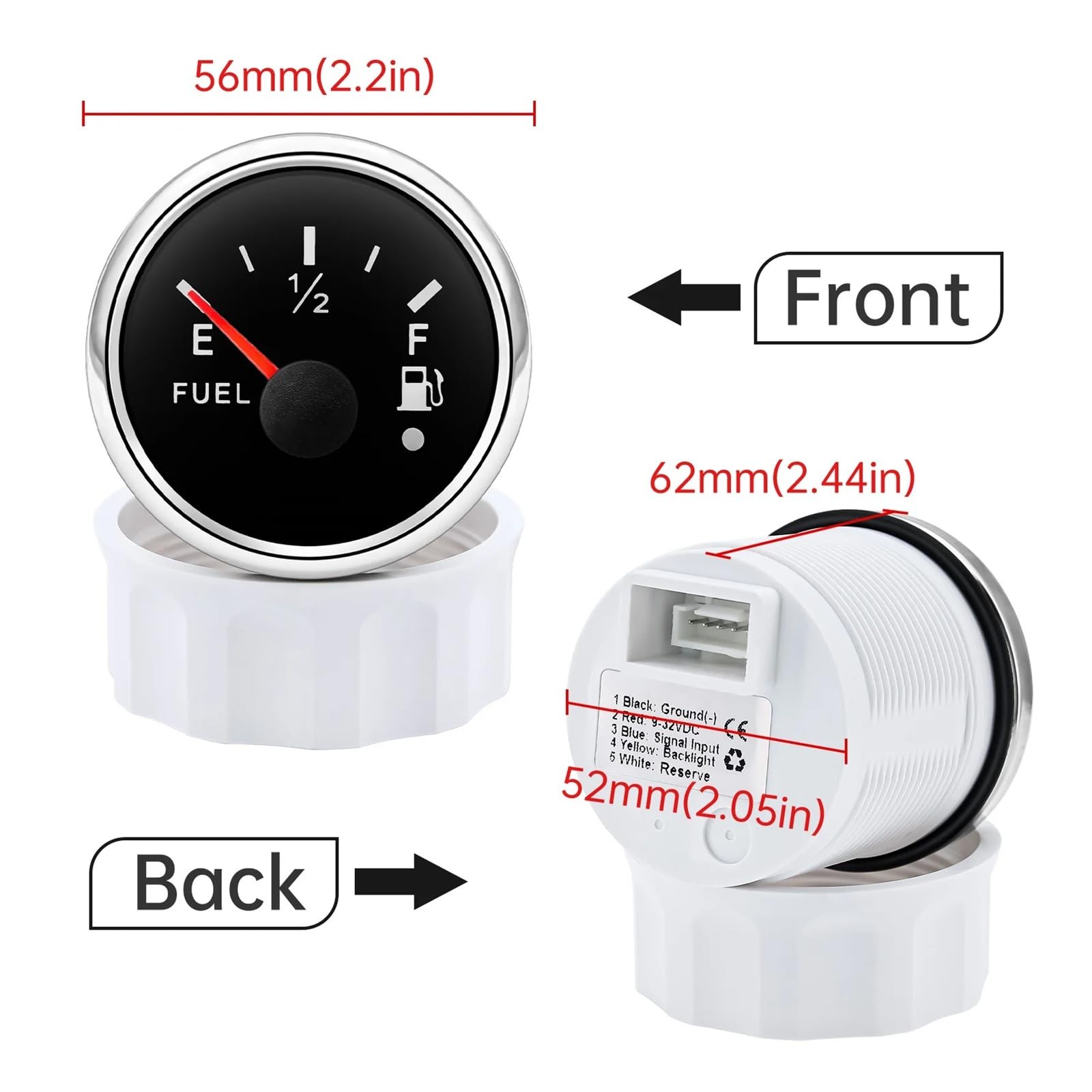 0-190 Ohm 2 "52mm wskaźnik poziomu paliwa + czujnik poziomu pływaka paliwa dla samochodu RV łódź wskaźnik poziomu zbiornika oleju z alarmową diodą LED Stabilne wyjście(325mm)